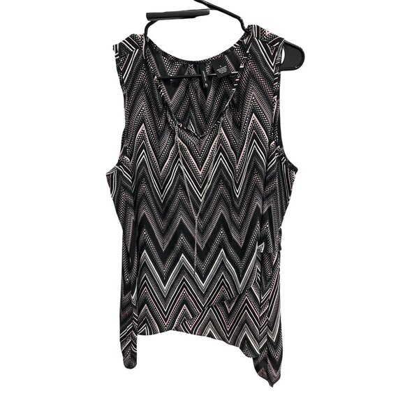New Directions Black Pink Chevron Sleeveless Asymmetrical Hem Tank Top Sz Large - Picture 1 of 9